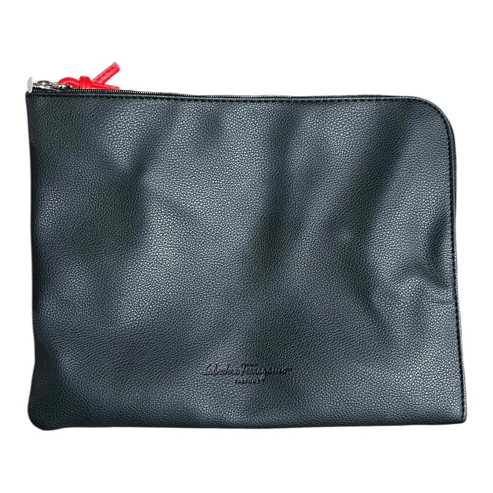 Salvatore Ferragamo Black Faux Leather Pouch NEW